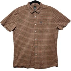 Volcom Mens Large Modern Fit Plaid Short Sleeve Button Up Shirt Skater Casual